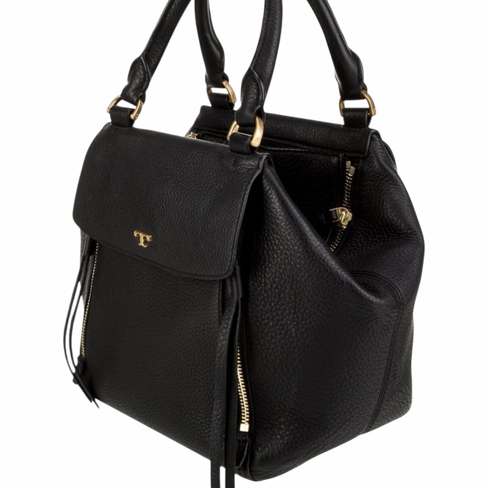 Tory Burch Black Half Moon Pebbled Leather Sachel Bag Gold Hardware Crossbody - Picture 4 of 16